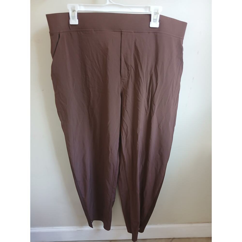 Athleta straight leg pull on waist pants brown pockets size 18‎